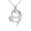AMOUR AMOUR 8.5 - 9 MM WHITE CULTURED FRESHWATER PEARL AND DIAMOND HEART PENDANT WITH CHAIN IN STERLING SI