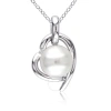 Amour 8.5 - 9 Mm White Cultured Freshwater Pearl And Diamond Heart Pendant With Chain In Sterling Si In White
