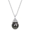 AMOUR AMOUR 8.5-9MM FRESHWATER CULTURED PEARL AND 1 1/3 CT TGW CREATED WHITE SAPPHIRE FLORAL PENDANT IN ST