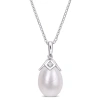AMOUR AMOUR 8.5-9MM FRESHWATER CULTURED PEARL AND CREATED WHITE SAPPHIRE DROP PENDANT WITH CHAIN IN STERLI