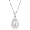 Amour 8.5-9mm Freshwater Cultured Pearl And Created White Sapphire Drop Pendant With Chain In Sterli In White