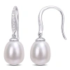 AMOUR AMOUR 8.5-9MM FRESHWATER CULTURED PEARL AND DIAMOND ACCENT SHEPHERD HOOK EARRINGS IN STERLING SILVER