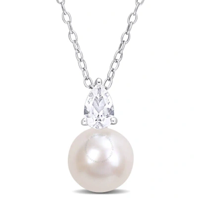 Amour 8.5-9mm White Freshwater Cultured Pearl And 5/8 Ct Tgw Created White Sapphire Solitaire Pendan