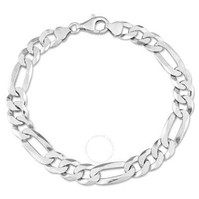 Amour 8.9mm Flat Figaro Chain Anklet In Sterling Silver In Metallic