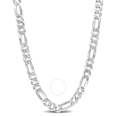 Amour 8.9mm Flat Figaro Chain Necklace In Sterling Silver In White