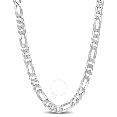 Amour 8.9mm Flat Figaro Chain Necklace In Sterling Silver In White