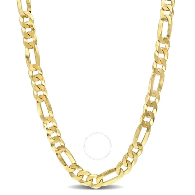 Amour 8.9mm Flat Figaro Chain Necklace In Yellow Plated Sterling Silver In Gold