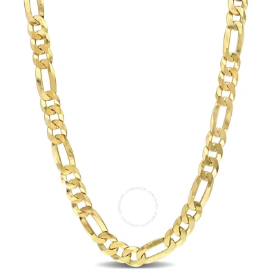 Amour 8.9mm Flat Figaro Chain Necklace In Yellow Plated Sterling Silver