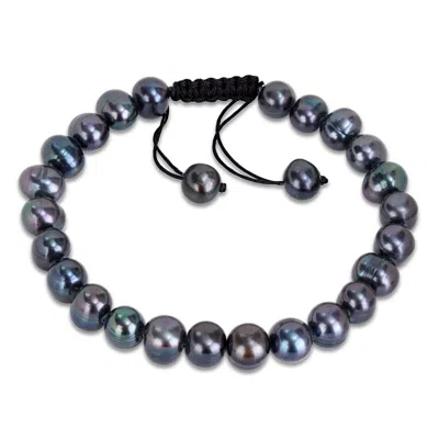 Amour 8-9mm Black Cultured Freshwater Pearl Adjustable Bracelet - 9 In In Blue