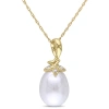 AMOUR AMOUR 9 - 10 MM CULTURED FRESHWATER PEARL AND DIAMOND TWIST PENDANT WITH CHAIN IN 10K YELLOW GOLD