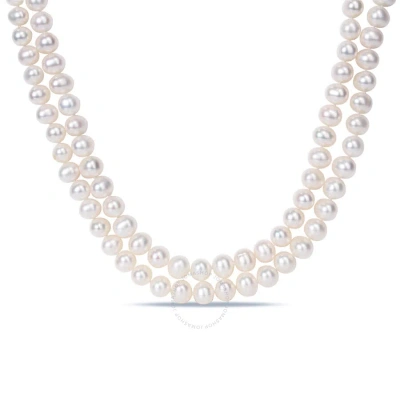 Amour 9 - 10 Mm Freshwater Cultured Pearl 2-strand Necklace With Sterling Silver Clasp In White