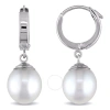 Amour 9 - 10 Mm South Sea Cultured Pearl Hinged Hoop Drop Earrings In 14k White Gold In White