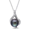 AMOUR AMOUR 9 - 9.5 MM BLACK TAHITIAN PEARL AND DIAMOND CURLICUE PENDANT WITH CHAIN IN STERLING SILVER