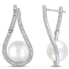 Amour 9 - 9.5 Mm Cultured Freshwater Pearl And 1/3 Ct Tw Diamond Tear Drop Earrings In 14k White Gol In White Gold