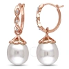 AMOUR AMOUR 9 - 9.5 MM FRESHWATER CULTURED PEARL AND DIAMOND ACCENT INFINITY HOOP EARRINGS IN 10K ROSE GOL