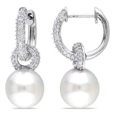 Pre-owned Amour 9 - 9.5 Mm South Sea Cultured Pearl And 1/2 Ct Tw Diamond Hinged Hoop Link In Check Description