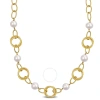 Amour 9-10mm Cultured Freshwater Pearl And Circle Rings Station Necklace In Yellow Plated Sterling S In Yellow