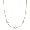 Amour 9-10mm Cultured Freshwater Pearl Station Necklace In Yellow Plated Sterling Silver In Yellow