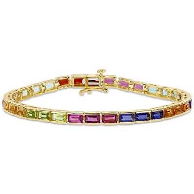 Pre-owned Amour 9 1/10 Ct Tgw Multi-gemstone Tennis Bracelet In Yellow Plated Sterling