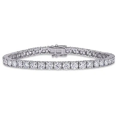 Pre-owned Amour 9 1/2 Ct Dew Created Moissanite Tennis Bracelet In Sterling Silver In White