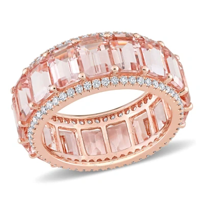 Amour 9 1/3 Ct Tgw Emerald Cut Morganite And 5/8 Ct Tdw Diamond Eternity Ring In 14k Rose Gold In Pink