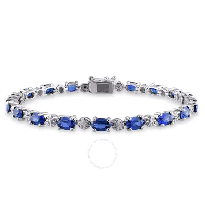 Amour 9 7/8 Ct Tgw Created Blue Sapphire And Diamond Bracelet In Sterling Silver In White