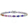 AMOUR AMOUR 9-7/8 CT TGW MULTI-COLOR CREATED SAPPHIRE AND DIAMOND-ACCENT TENNIS BRACELET IN STERLING SILVE