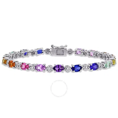 Amour 9-7/8 Ct Tgw Multi-color Created Sapphire And Diamond-accent Tennis Bracelet In Sterling Silve In White