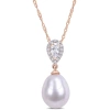 Amour 9-9.5 Mm Freshwater Cultured Pearl 1/4 Ct Tgw White Topaz And Diamond Accent Drop Pendant With In White