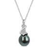 Amour 9-9.5mm Black Tahitian Cultured Pearl And 1/10 Ct Tw Diamond Twist Drop Pendant With Chain In In Black