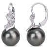 AMOUR AMOUR 9-9.5MM BLACK TAHITIAN CULTURED PEARL AND 1/6 CT TW DIAMOND LEVERBACK EARRINGS IN STERLING SIL