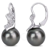 Amour 9-9.5mm Black Tahitian Cultured Pearl And 1/6 Ct Tw Diamond Leverback Earrings In Sterling Sil In Black