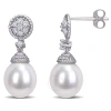 AMOUR AMOUR 9-9.5MM CULTURED FRESHWATER PEARL AND 1/3 CT TW DIAMOND DROP EARRINGS IN 14K WHITE GOLD