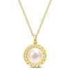 AMOUR AMOUR 9-9.5MM CULTURED FRESHWATER PEARL HALO LINK PENDANT WITH CHAIN IN YELLOW PLATED STERLING SILVE