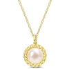 Amour 9-9.5mm Cultured Freshwater Pearl Halo Link Pendant With Chain In Yellow Plated Sterling Silve In Yellow
