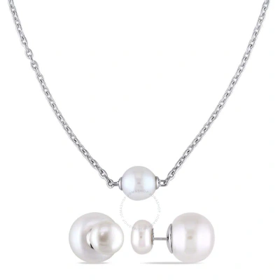 Amour 9-9.5mm Cultured Freshwater Pearl Necklace And 8-8.5mm & 12.5-13mm Cultured Freshwater Button In White