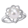 AMOUR AMOUR 9-9.5MM FRESHWATER CULTURED PEARL AND DIAMOND-ACCENT FLORAL COCKTAIL RING IN STERLING SILVER