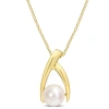 AMOUR AMOUR 9-9.5MM FRESHWATER CULTURED PEARL CRISSCROSS PENDANT WITH CHAIN IN YELLOW PLATED STERLING SILV