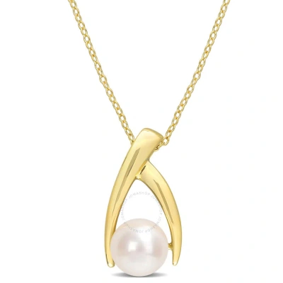 Amour 9-9.5mm Freshwater Cultured Pearl Crisscross Pendant With Chain In Yellow Plated Sterling Silv In Two-tone