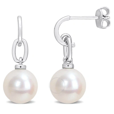 Amour 9-9.5mm Freshwater Cultured Pearl Drop Earrings In Sterling Silver In White