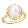Amour 9-9.5mm Cultured Freshwater Pearl Halo Link Ring In Yellow Plated Sterling Silver In Yellow