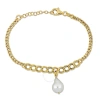 Amour 9 Mm Cultured Freshwater Natural Shape Pearl Bracelet With Graduating Link Chain In Yellow Gol In Yellow