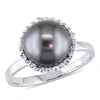 AMOUR AMOUR 9.5 - 10 MM BLACK TAHITIAN PEARL AND 1/4 CT TW DIAMOND COCKTAIL RING IN 14K WHITE GOLD