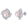 AMOUR AMOUR 9.5 - 10 MM CULTURED FRESHWATER PEARL AND 2 1/8 CT TGW CUBIC ZIRCONIA GEOMETRIC STUD EARRINGS 