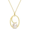 AMOUR AMOUR 9.5-10MM CULTURED FRESHWATER PEARL GEOMETRIC PENDANT WITH CHAIN IN YELLOW PLATED STERLING SILV