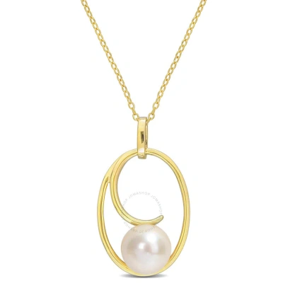 Amour 9.5-10mm Cultured Freshwater Pearl Geometric Pendant With Chain In Yellow Plated Sterling Silv In Gold