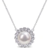 AMOUR AMOUR 9.5-10MM FRESHWATER CULTURED PEARL AND 1/6 CT TGW CREATED WHITE SAPPHIRE HALO PEARL PENDANT WI