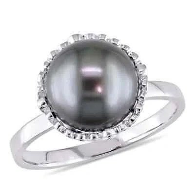 Pre-owned Amour 9.5 - 10 Mm Black Tahitian Pearl And 1/4 Ct Tw Diamond Cocktail Ring In In Check Description