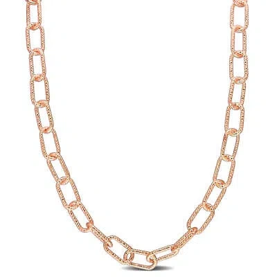Pre-owned Amour 9mm Fancy Paperclip Chain Necklace In Rose Plated Sterling Silver, 24 In In Pink