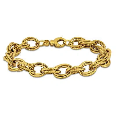 Pre-owned Amour 9mm Hammered And Polished Oval Link Bracelet In 14k Yellow Gold - 7.5 In